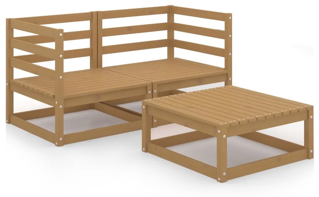 Set Divani da Giardino 3 pz Miele in Legno Massello di Pino