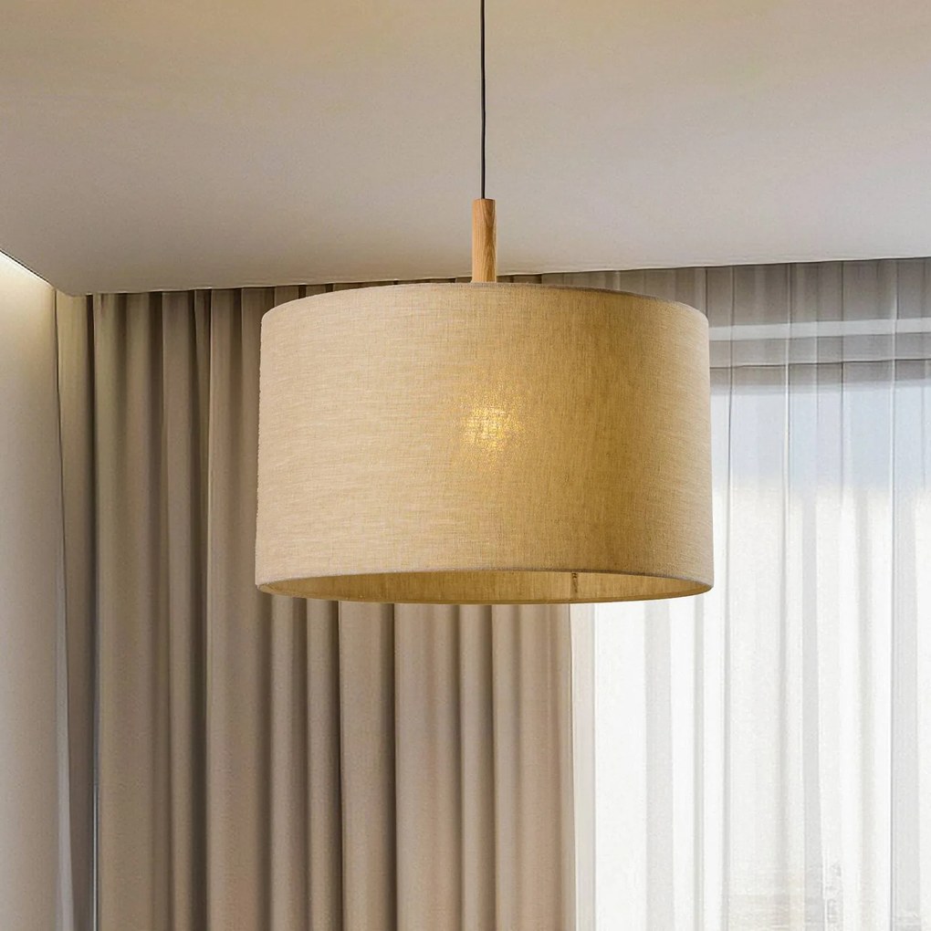 TK Lighting Lampada a sospensione Deva Nature, 1 luce, paralume in tessuto