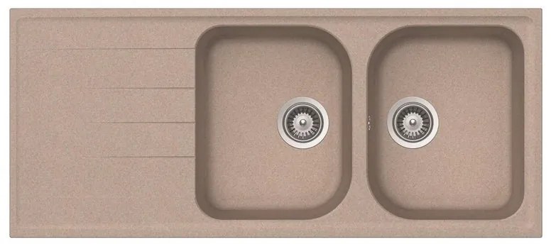 Lavello integrato 2 vasche con gocciolatoio laterale destro o sinistro DELINIA Elbe quarzo L 50 x L 116 cm sabbia