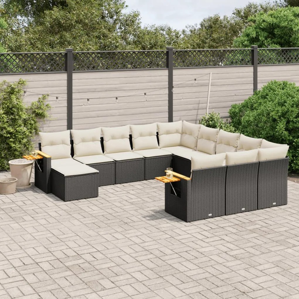 Set Divani da Giardino 11 pz con Cuscini in Polyrattan Nero