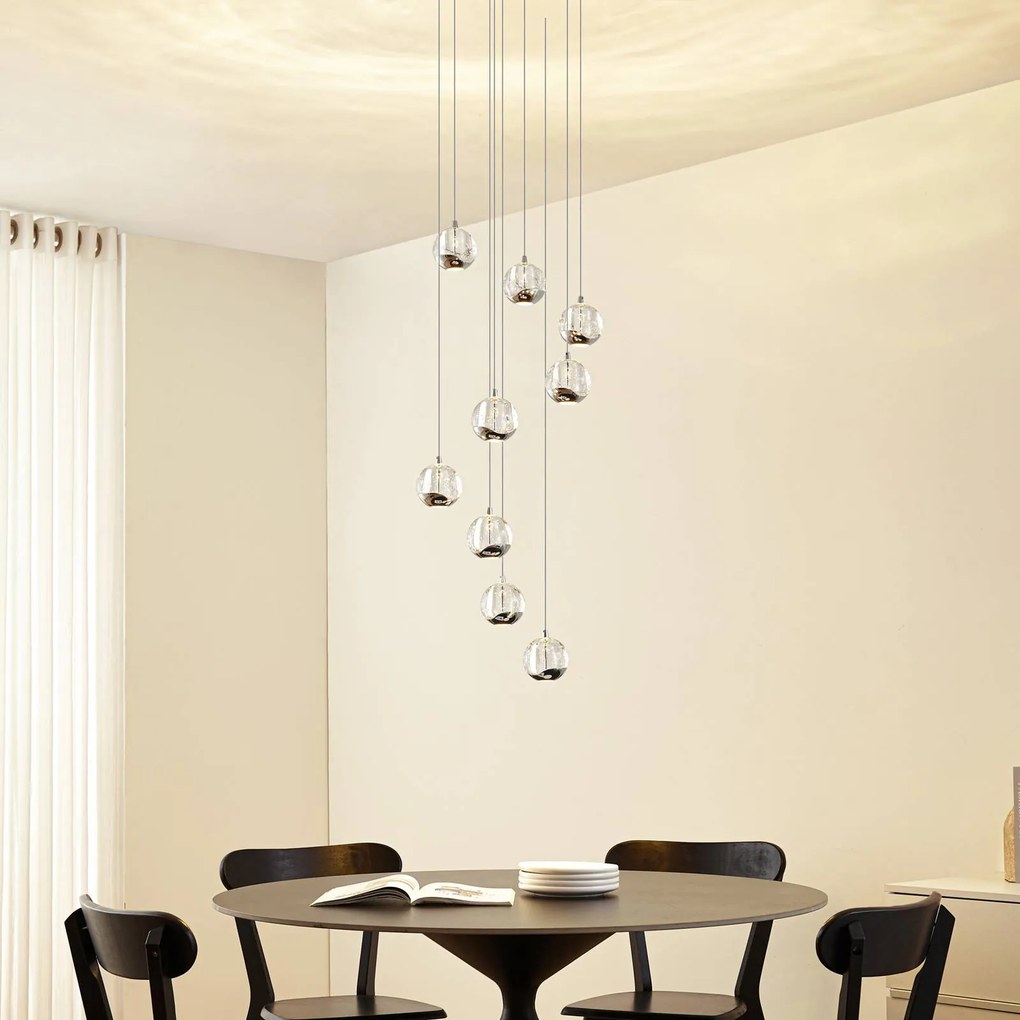 Lampada a sospensione in vetro Hayley Lucande, Cromo / Argento, Soggiorno / Sala da pranzo, Vetro, Design, Lampada a sospensione