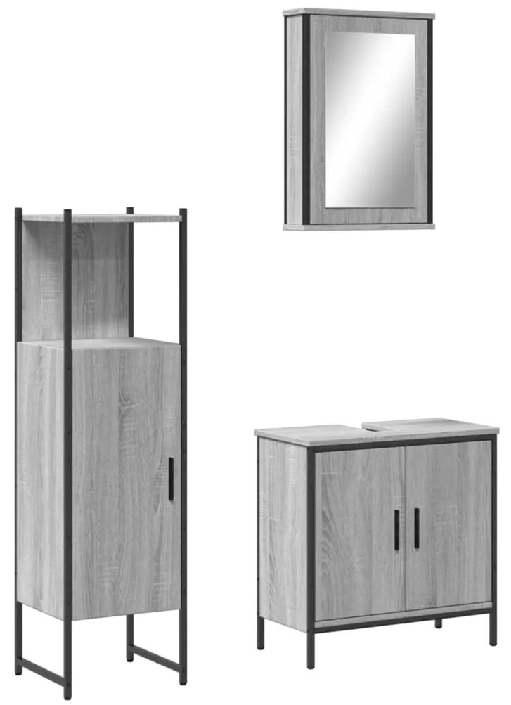 Set mobili da bagno 3 pz grigio sonoma in legno multistrato