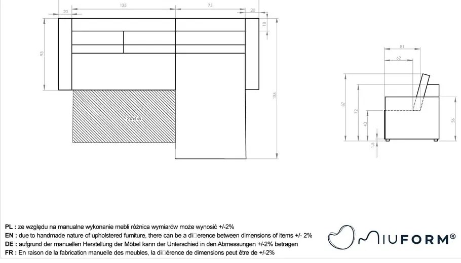 Divano letto angolare in velluto a coste grigio chiaro Brave Dave - Miuform