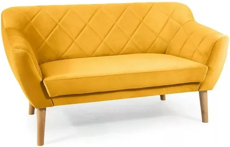 Divano Karo 2 Velvet in velluto giallo curry con gambe in legno naturale – 140x75x76 cm