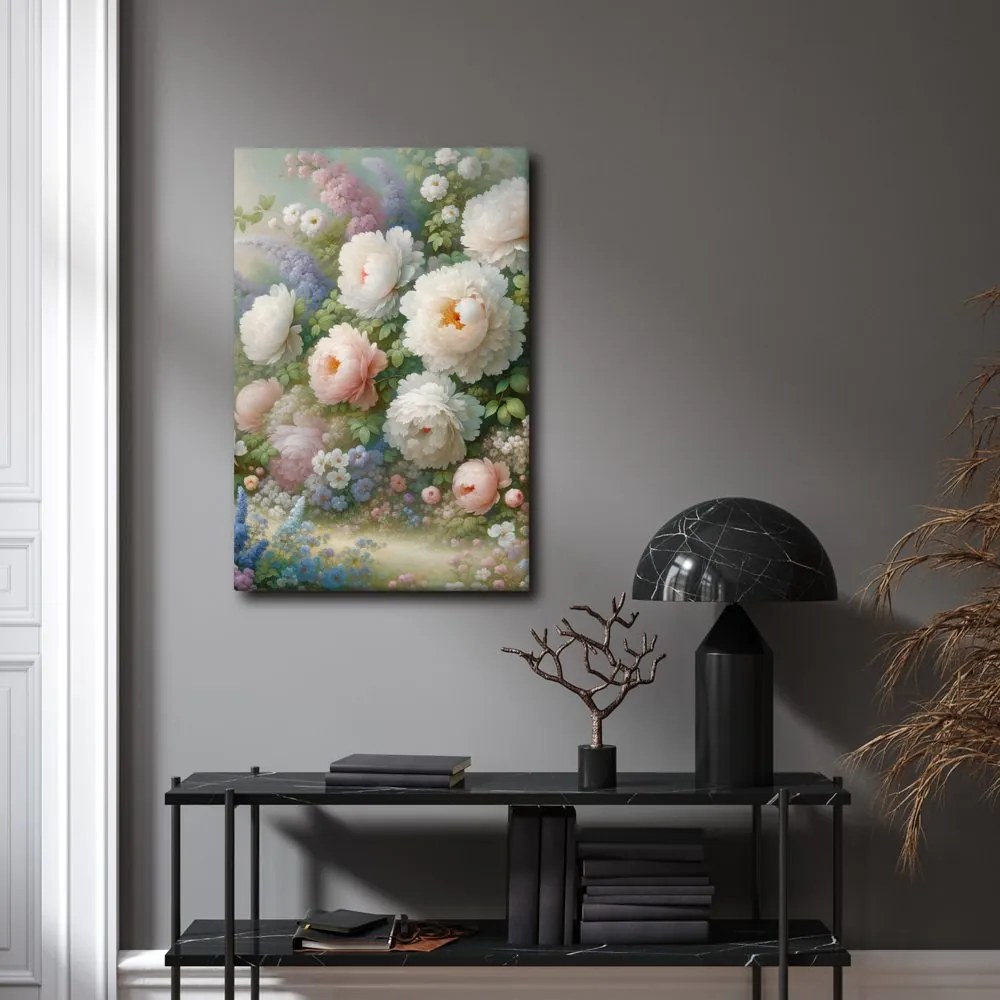 Quadro su tela – Giardino pieno di peonie e fiori estivi