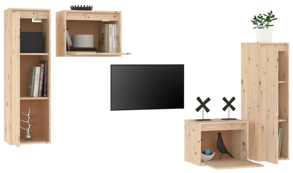 Mobili porta tv 4 pz in legno massello di pino