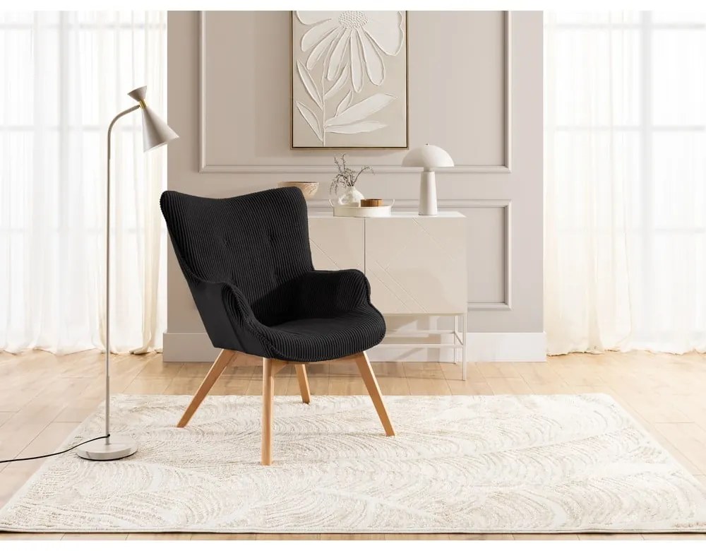 Poltrona nera con rivestimento in velluto a coste Niko – Ropez