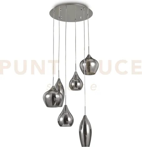 Soft lampadario sospeso in vetro fume' 6 luci attacco e14 rosone d....