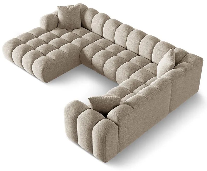 Divano angolare marrone chiaro (con penisola a destra/a U) con rivestimento in ciniglia Treno – Cosmopolitan Design