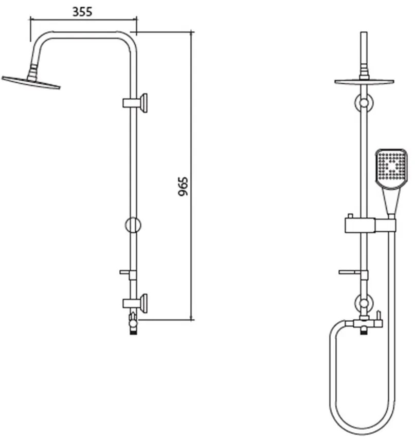 New Line Colonna Doccia Con Soffione 20x20 Abs Quadro Doccetta Con Supporto Regolabile E Flessibile 150 Cm Cromo