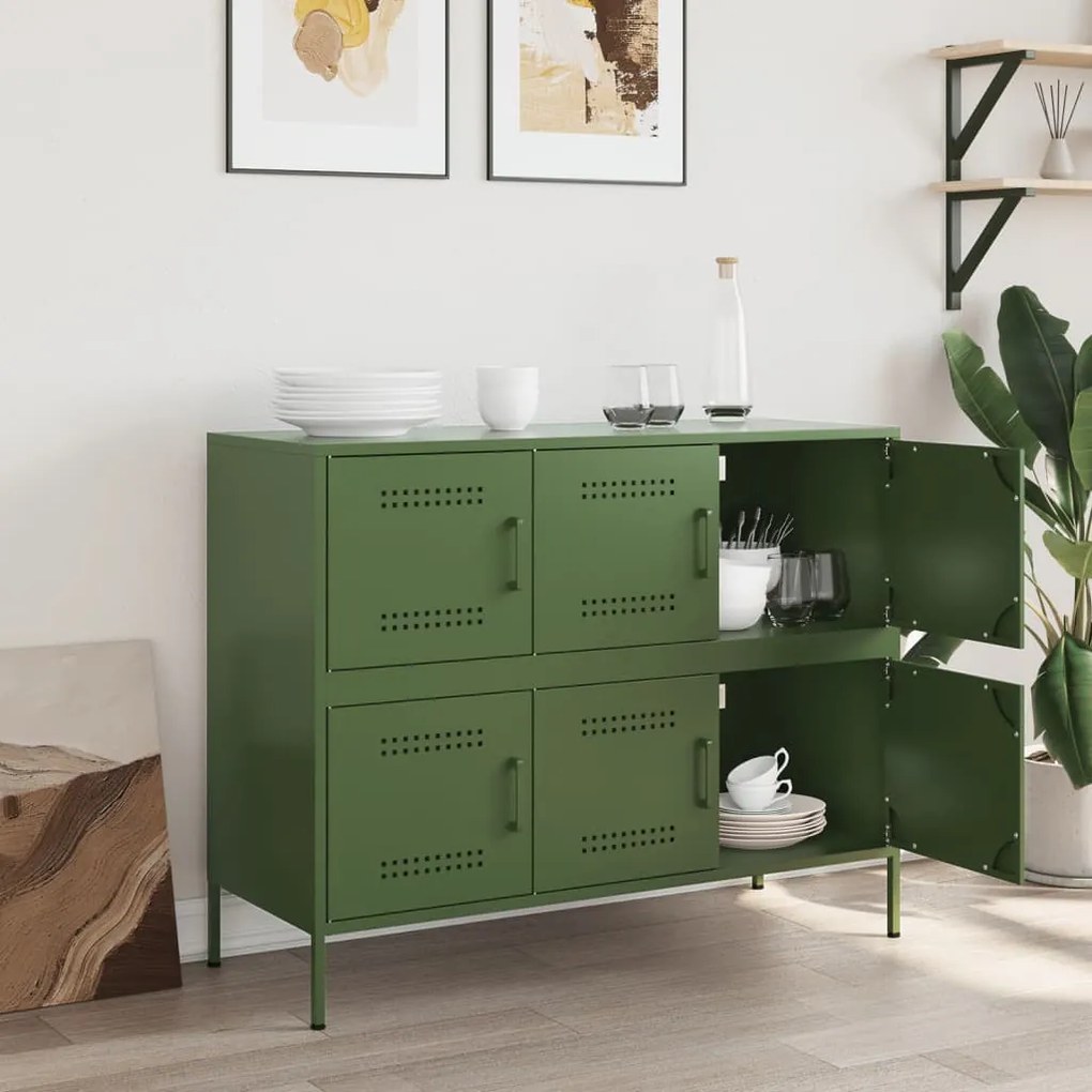 Credenza verde oliva 100,5x39x79cm in acciaio laminato a freddo