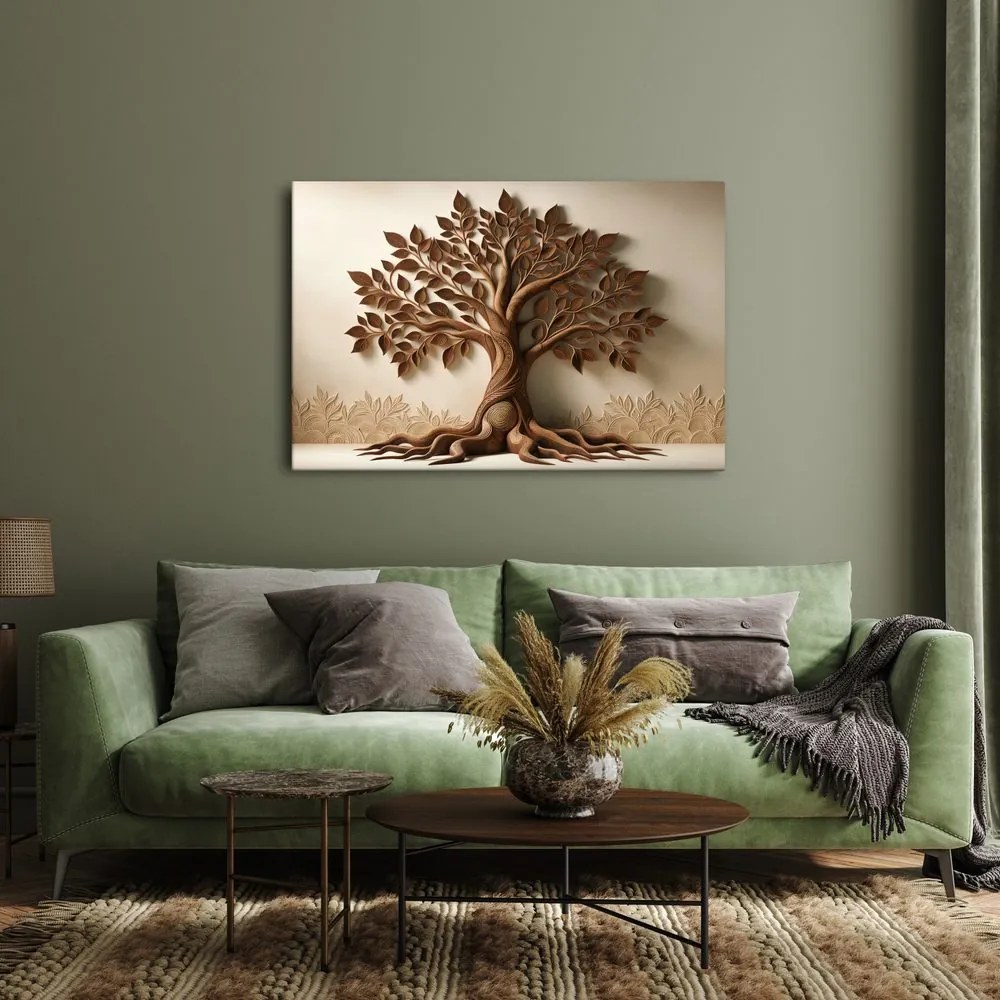 Quadro su tela – Albero della vita con foglie e radici