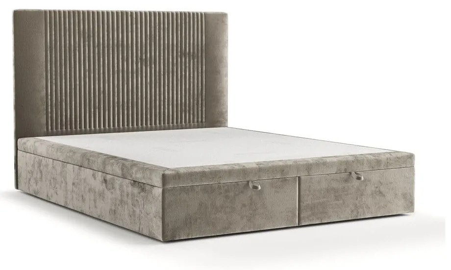 Letto matrimoniale imbottito beige con spazio contenitivo 200x200 cm Mavel - Maison de Rêve