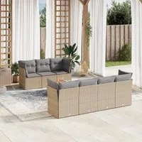 Set Divano da Giardino 8 pz con Cuscini Beige in Polyrattan 3223504