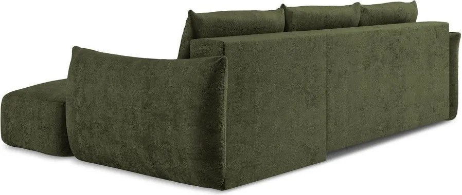 Divano angolare verde allungabile (con penisola a destra/con chaise lounge) con rivestimento in ciniglia Leila – Makamii