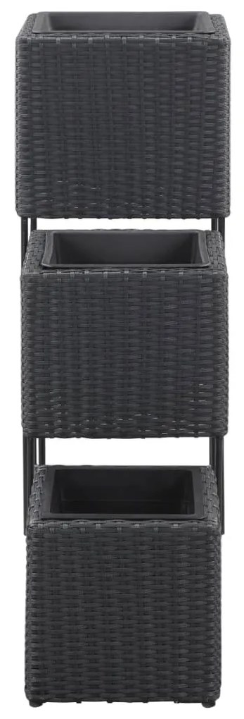 Letti Rialzati da Giardino 3 pz in Polyrattan Nero