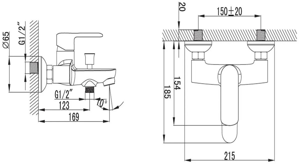 New line v2 miscelatore vasca tondo a muro con doccetta supporto e flessibile 150 cm cromo