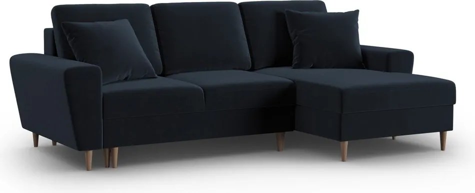 Divano angolare blu scuro allungabile e con contenitore (con penisola a destra/con chaise lounge) con rivestimento in velluto Kyoto – Cosmopolitan Design