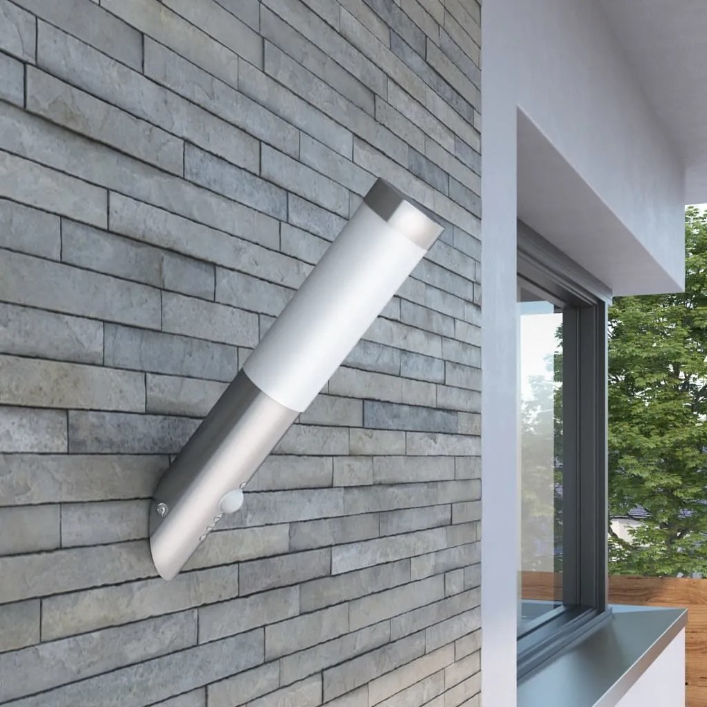 Lampioncino Moderno İn Acciaio İnox, Sensore Di Movimento /