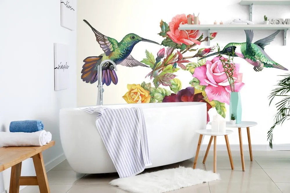 Carta da parati autoadesiva – Colibrì con fiori