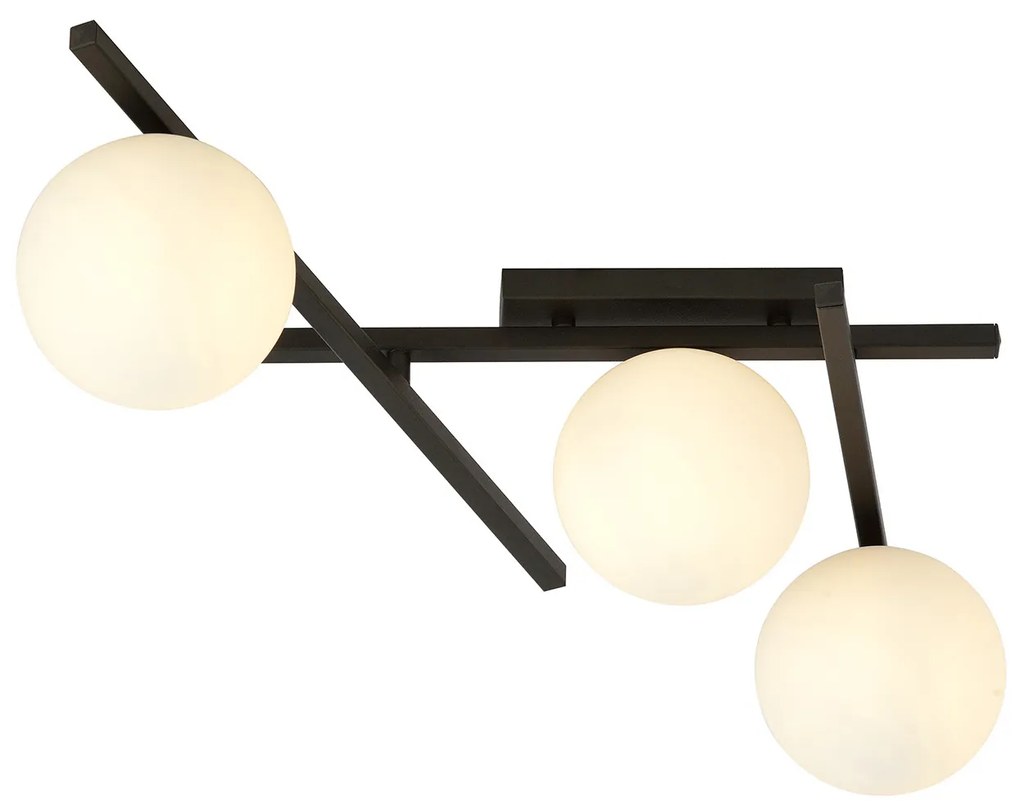 Plafoniera Moderna 3 Luci Teti In Acciaio Nero Bracci Regolabili E Vetro Opale