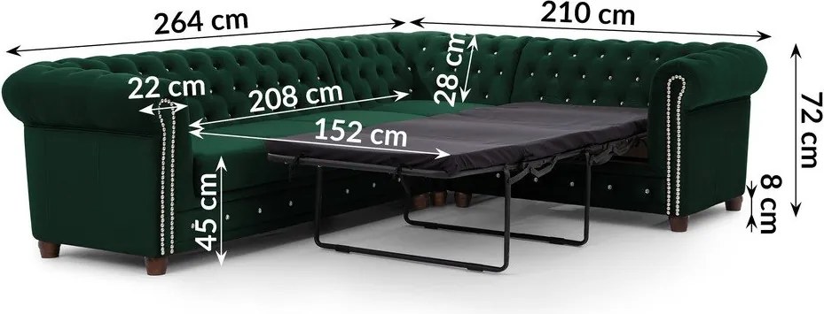 Divano angolare verde allungabile (con penisola a destra/a L) con rivestimento in velluto York Blik – Ropez