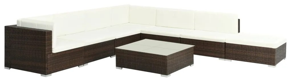 Set divani da giardino 8 pz con cuscini in polyrattan marrone