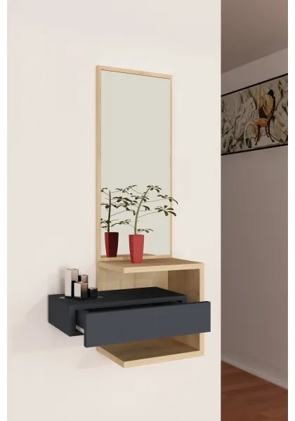 Specchio da parete con mensola STELLA 90x49 cm marrone/antracite