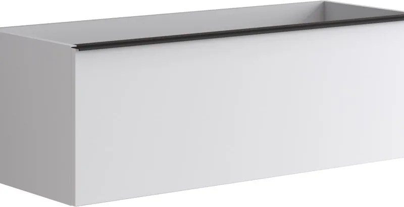 Mobile da bagno sospeso sotto lavabo Pixel plain 1 cassetto L 120 x H 40 x P 45.5 cm bianco laccato opaco, con maniglia nero opaco