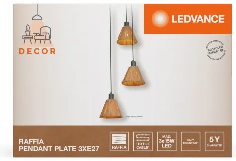 Ledvance - Lampadario a sospensione con filo DECOR RAFFIA 3xE27/15W/230V bastone di rafia