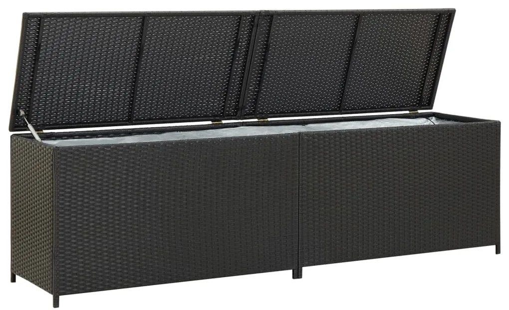 Baule da giardino in polyrattan 200x50x60 cm nero