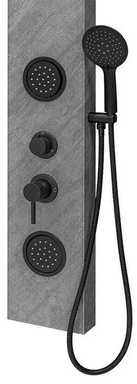 Pannello doccia in acciaio inox effetto pietra con soffione slim nero opaco