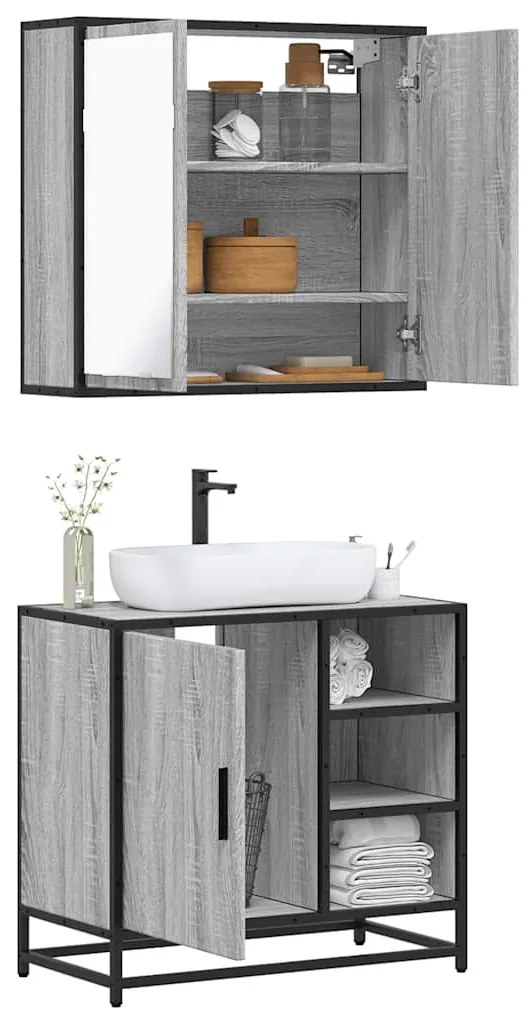 Set Mobili Da Bagno 2 Pz Grigio Sonoma İn Legno Multistrato /