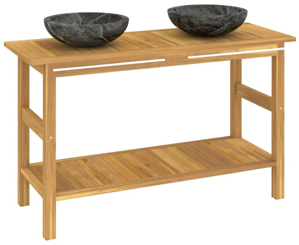Mobile vanità bagno e lavandini marmo nero legno massello teak