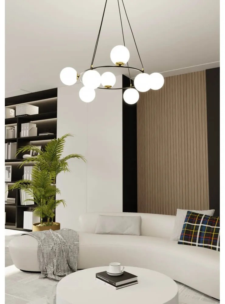 Lampadario a Sospensione AZURA 8 OPAL Colore del corpo Nero e Bianco