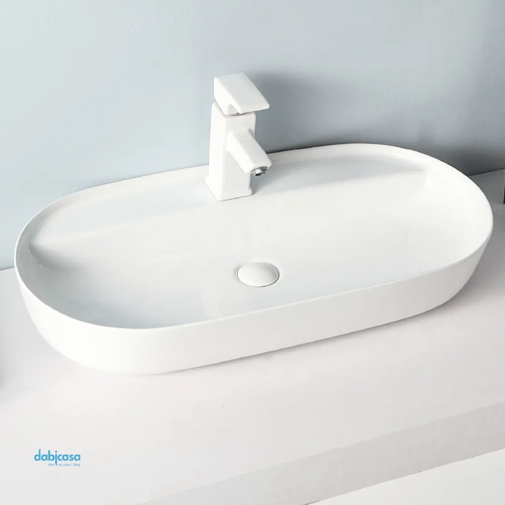 Lavabo D'Appoggio Ovale "Break The Rules" Da 81,5x41,5 Cm Bianco Lucido