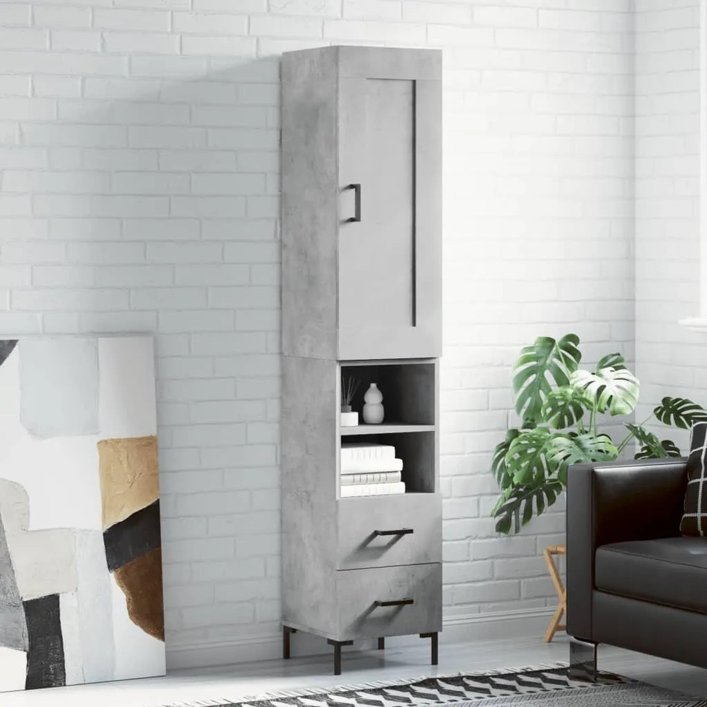 Credenza Grigio Cemento 34,5x34x180 Cm İn Legno Multistrato /