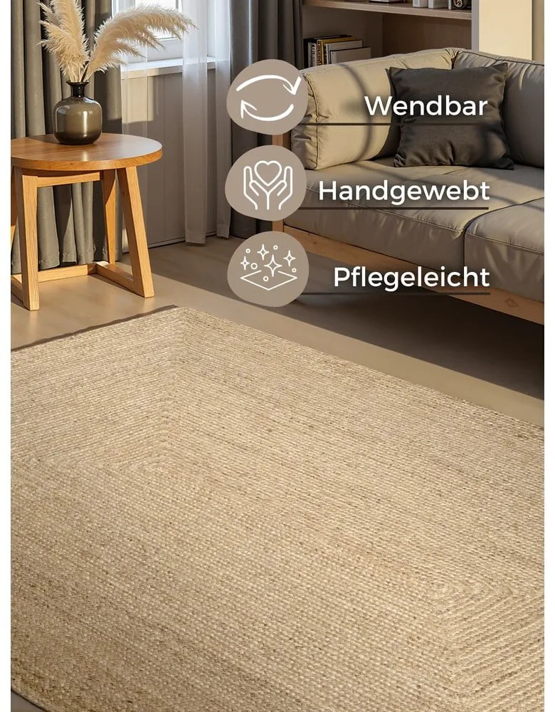 Tappeto colore naturale chiaro in iuta reversibile e tessuto a mano 80x150 cm Sharmila Natural White – Hanse Home