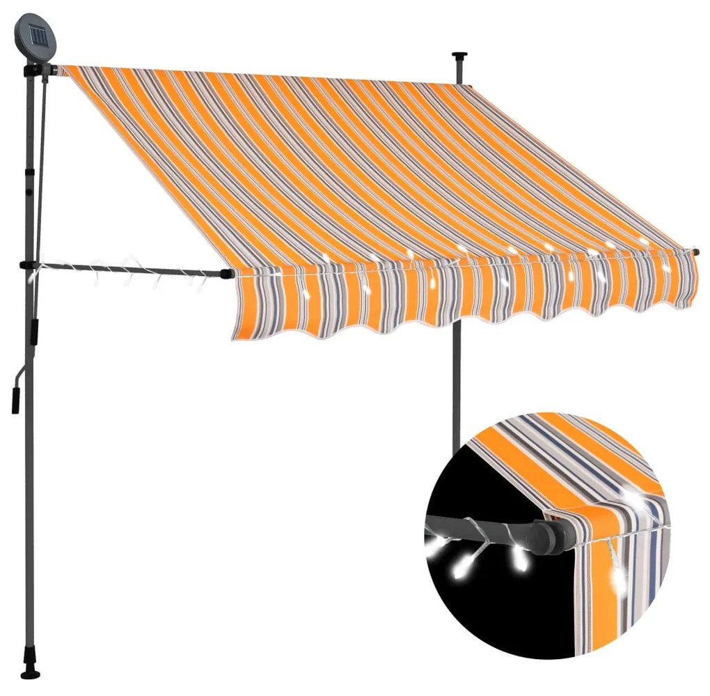 Tenda Da Sole Retrattile Manuale Con Led 100 Cm Gialla E Blu /