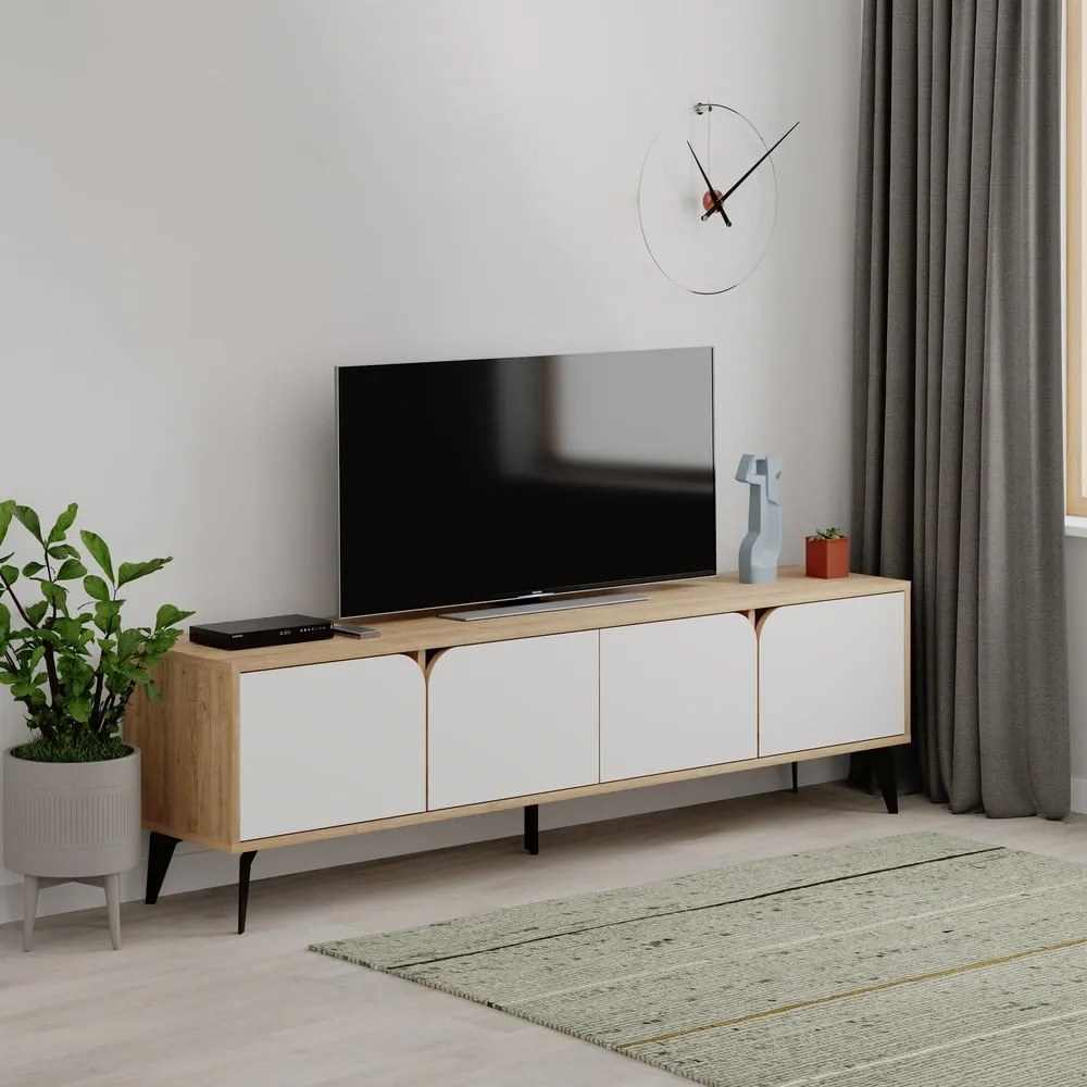 Tavolo TV in rovere decorato in bianco e naturale 180x51 cm Nola - Marckeric