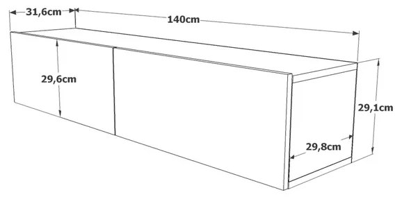 Mobile TV Sospeso 140x32x30 Effetto Legno Rovere E Rosso Frame