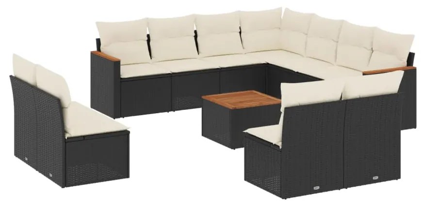 Set divani da giardino 12 pz con cuscini nero in polyrattan