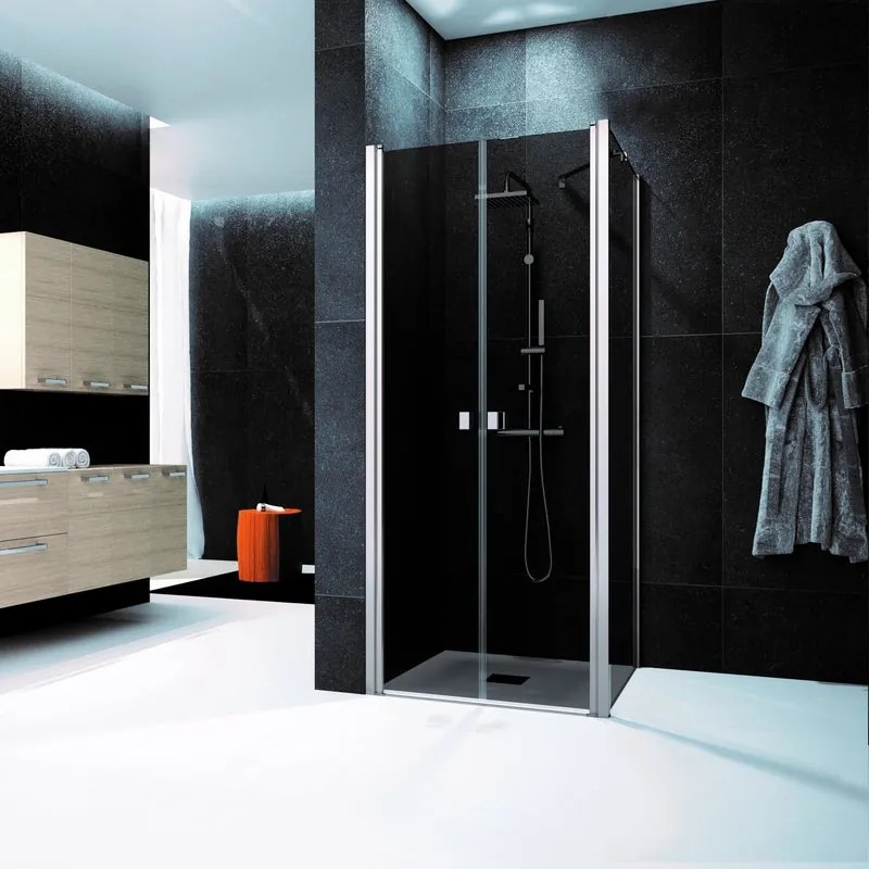 Box doccia con ingresso frontale L 80 x H 200 cm, in vetro fumé profilo cromato Glam