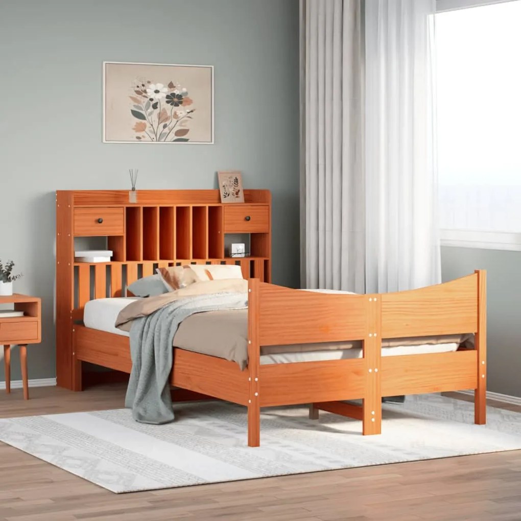 Letto Senza Materasso Marrone Cera 135x190 Cm İn Legno Di Pino /