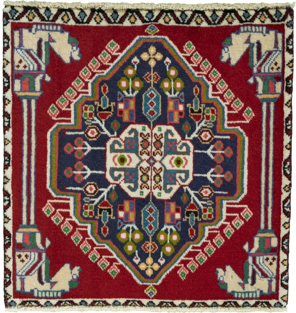 Shiraz Tappeto 60x60 Rosso (Iran) Annodato A Mano