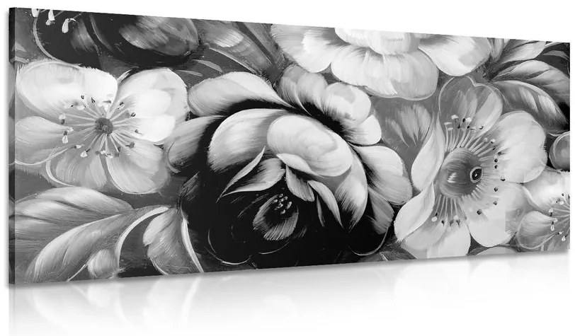 Quadro su tela – Mondo dei fiori in bianco e nero