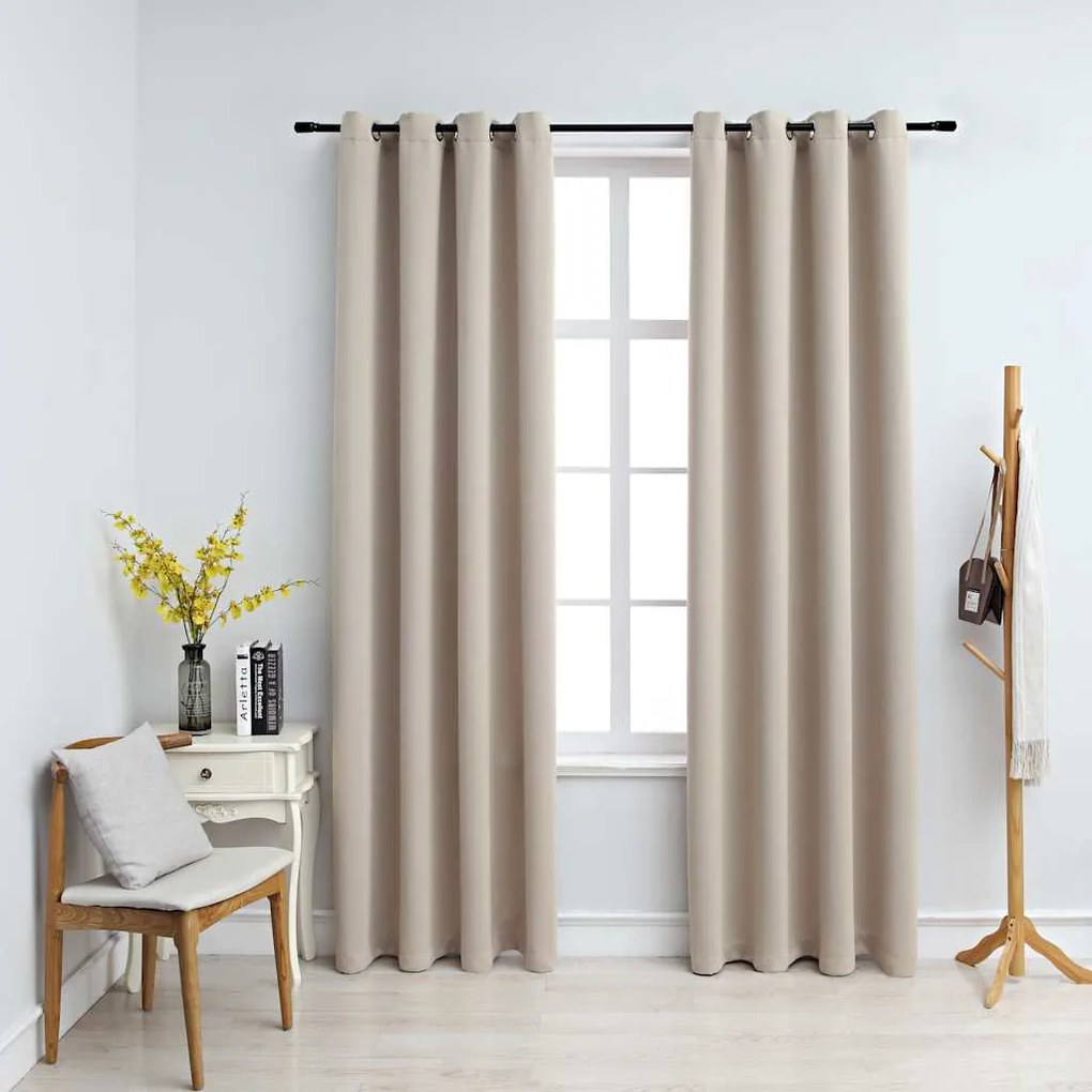 Tende Oscuranti Con Anelli İn Metallo 2 Pz Beige 140x175 Cm /