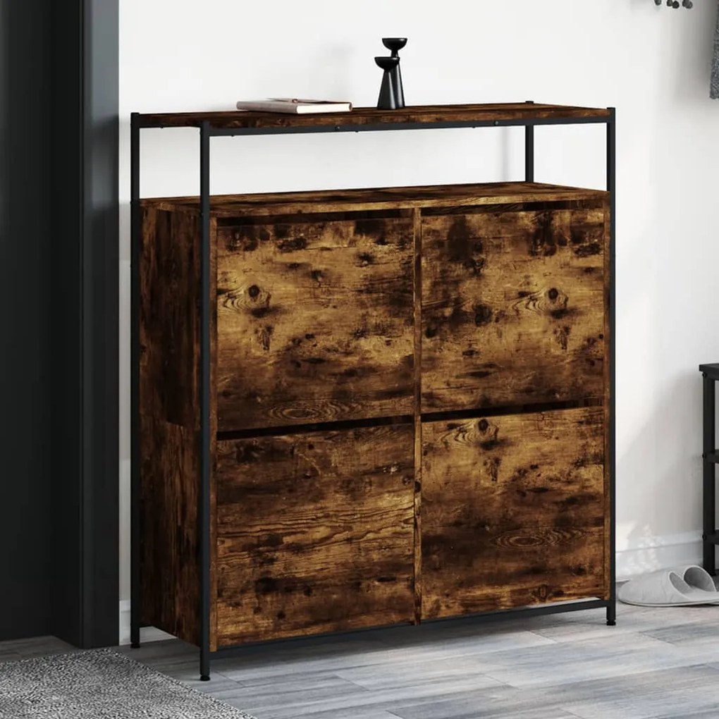 Scarpiera Con 4 Cassetti Ribaltabili Rovere Fumo 100x34x112 Cm /