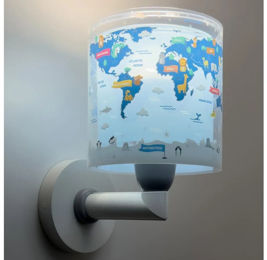 Dalber 40679 - Lampada da parete per bambini WORLD 1xE27/15W/230V blu