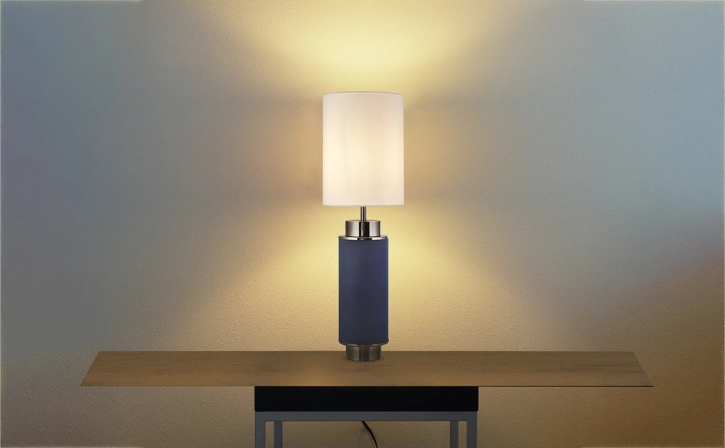 Lampada Scrivania Contemporanea Flask Acciaio Blu Tessuto Bianco 1 Luce E27